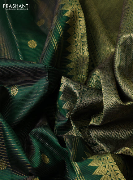 Pure kanchipuram silk saree bottle green with allover vairaosi pattern & zari woven buttas and zari woven border