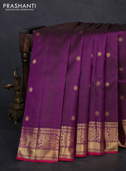 Pure kanchipuram silk saree deep purple and magenta pink with allover vairaosi pattern & zari woven buttas and zari woven border