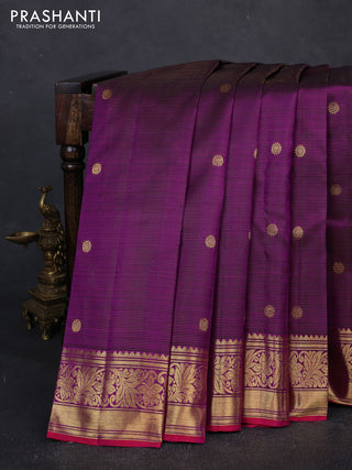 Pure kanchipuram silk saree deep purple and magenta pink with allover vairaosi pattern & zari woven buttas and zari woven border