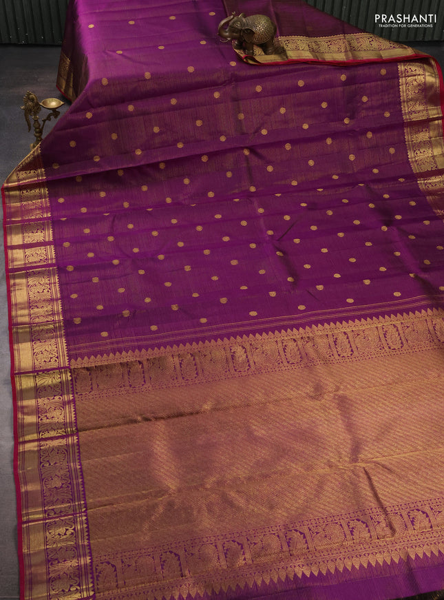 Pure kanchipuram silk saree deep purple and magenta pink with allover vairaosi pattern & zari woven buttas and zari woven border
