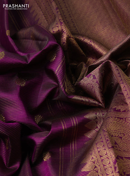 Pure kanchipuram silk saree deep purple and magenta pink with allover vairaosi pattern & zari woven buttas and zari woven border