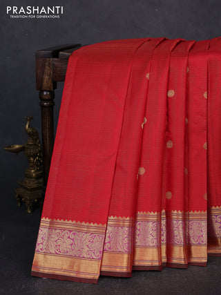 Pure kanchipuram silk saree maroon and green with allover vairaosi pattern & zari woven buttas and zari woven border