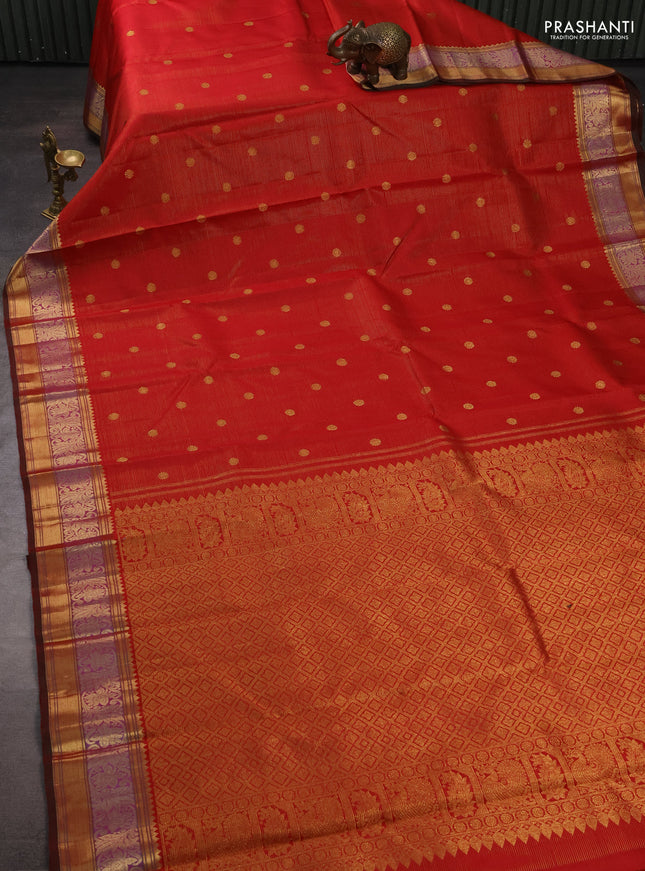 Pure kanchipuram silk saree maroon and green with allover vairaosi pattern & zari woven buttas and zari woven border