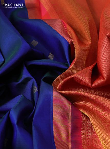 Pure kanchipuram silk saree blue and red with allover zari woven buttas and zari woven border
