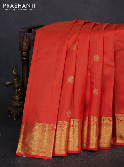 Pure kanchipuram silk saree orange with allover vairaosi pattern & zari woven buttas and zari woven border