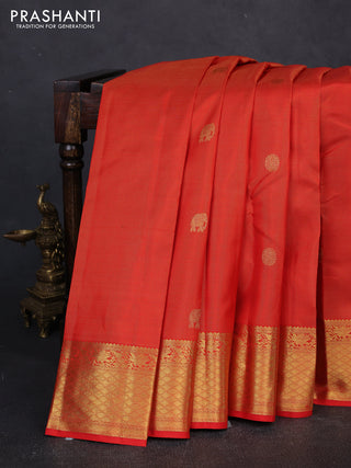 Pure kanchipuram silk saree orange with allover vairaosi pattern & zari woven buttas and zari woven border