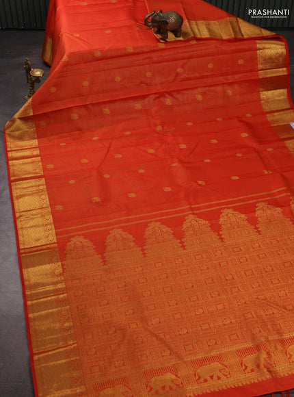 Pure kanchipuram silk saree orange with allover vairaosi pattern & zari woven buttas and zari woven border