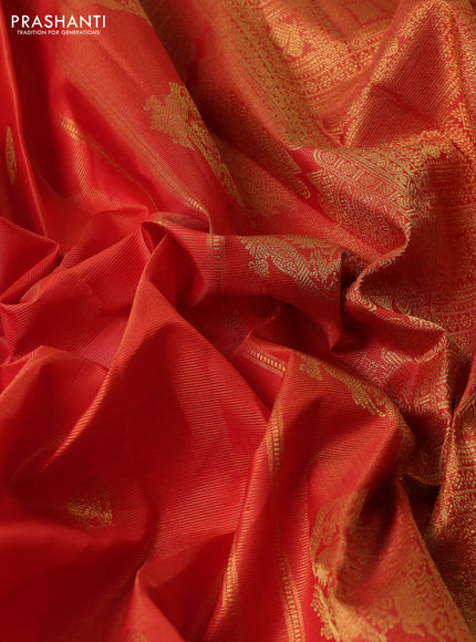 Pure kanchipuram silk saree orange with allover vairaosi pattern & zari woven buttas and zari woven border
