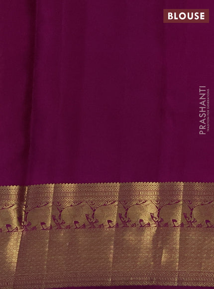 Pure kanchipuram silk saree lime yellow and purple with allover checks & buttas and zari woven border