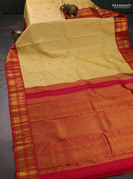 Pure kanchipuram silk saree pale yellow and pink with zari woven buttas and zari woven korvai border