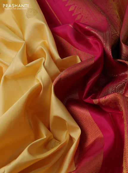 Pure kanchipuram silk saree pale yellow and pink with zari woven buttas and zari woven korvai border