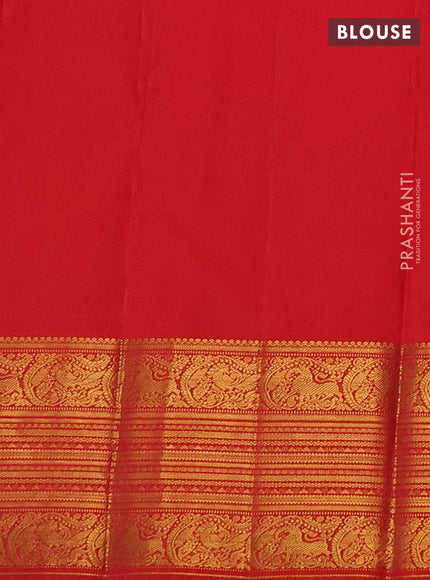 Pure kanchipuram silk saree peach shade and red with zari woven buttas and long zari woven border