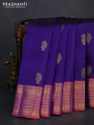 Pure kanchipuram silk saree violet and maroon with zari woven buttas and long zari woven border