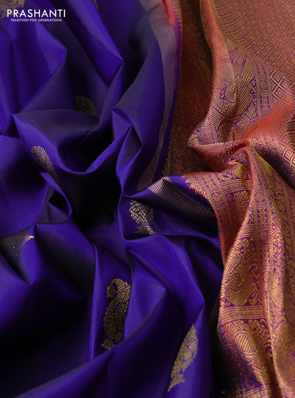 Pure kanchipuram silk saree violet and maroon with zari woven buttas and long zari woven border