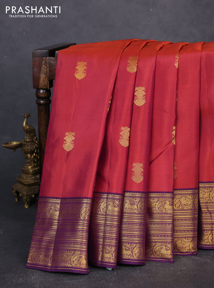Pure kanchipuram silk saree rust shade and violet with zari woven buttas and long zari woven border