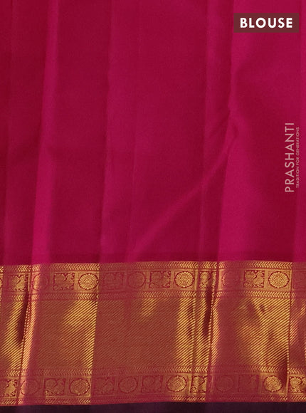 Pure kanchipuram silk saree yellow and magenta pink with zari woven buttas and zari woven korvai border