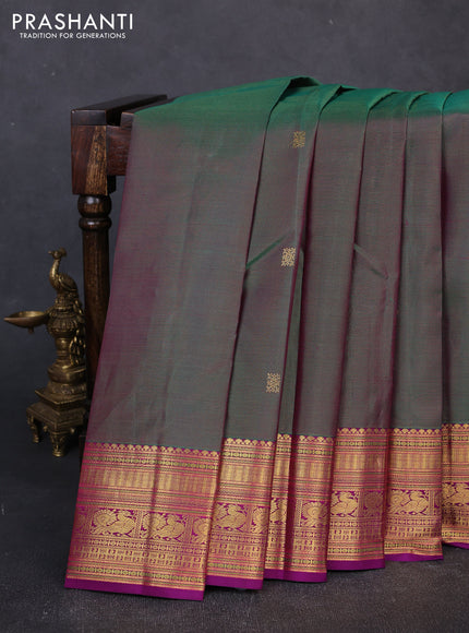 Pure kanchipuram silk saree green and purple with allover vairaosi pattern & zari woven buttas and zari woven border