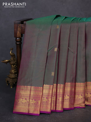 Pure kanchipuram silk saree green and purple with allover vairaosi pattern & zari woven buttas and zari woven border