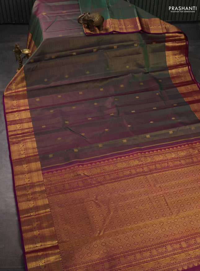 Pure kanchipuram silk saree green and purple with allover vairaosi pattern & zari woven buttas and zari woven border