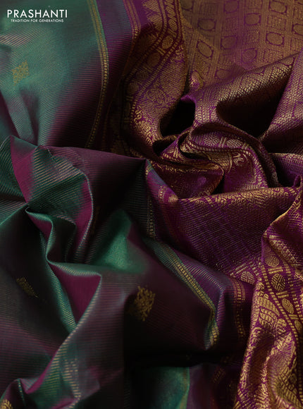 Pure kanchipuram silk saree green and purple with allover vairaosi pattern & zari woven buttas and zari woven border
