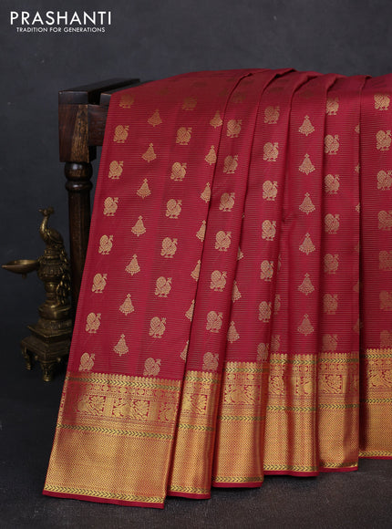 Pure kanchipuram silk saree deep maroon with allover vairaosi pattern & zari woven buttas and long zari woven border