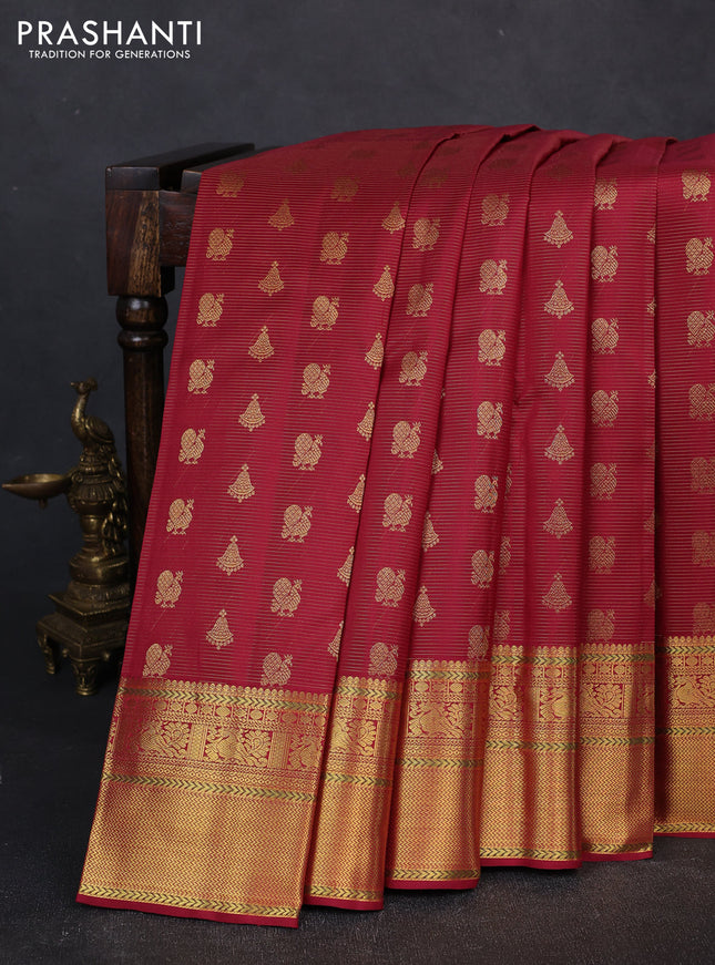 Pure kanchipuram silk saree deep maroon with allover vairaosi pattern & zari woven buttas and long zari woven border
