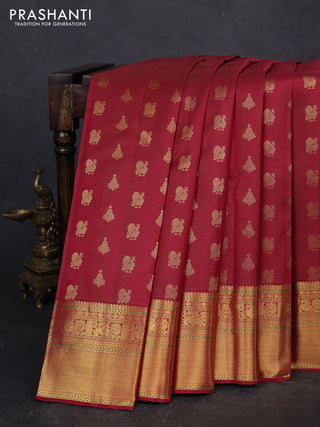 Pure kanchipuram silk saree deep maroon with allover vairaosi pattern & zari woven buttas and long zari woven border