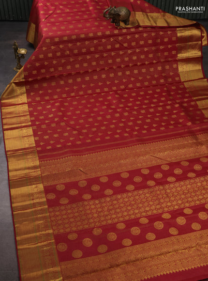 Pure kanchipuram silk saree deep maroon with allover vairaosi pattern & zari woven buttas and long zari woven border