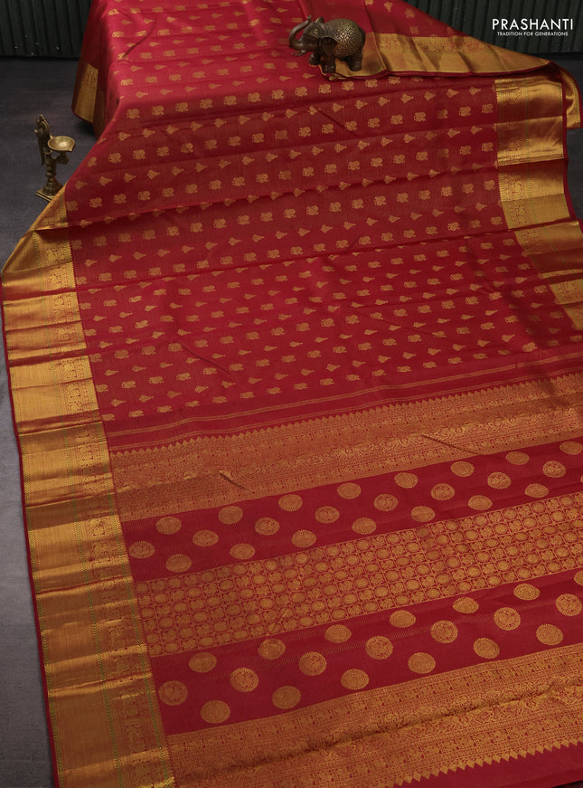 Pure kanchipuram silk saree deep maroon with allover vairaosi pattern & zari woven buttas and long zari woven border