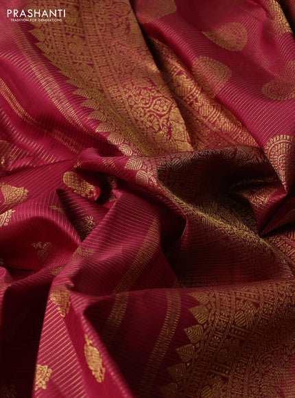 Pure kanchipuram silk saree deep maroon with allover vairaosi pattern & zari woven buttas and long zari woven border