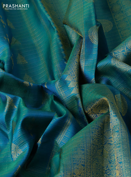 Pure kanchipuram silk saree teal green with allover vairaosi pattern & zari woven buttas and long zari woven border