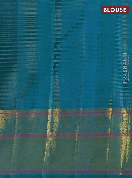 Pure kanchipuram silk saree teal green with allover vairaosi pattern & zari woven buttas and long zari woven border
