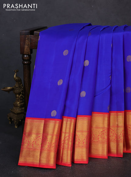 Pure kanchipuram silk saree royal blue and red with zari woven buttas and long zari woven border