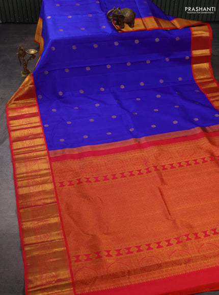 Pure kanchipuram silk saree royal blue and red with zari woven buttas and long zari woven border