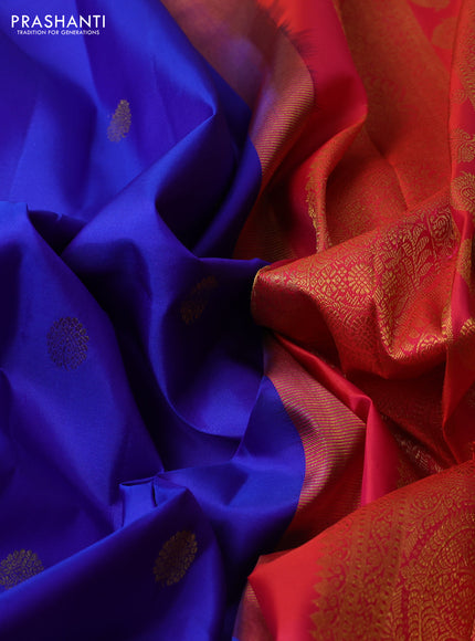 Pure kanchipuram silk saree royal blue and red with zari woven buttas and long zari woven border