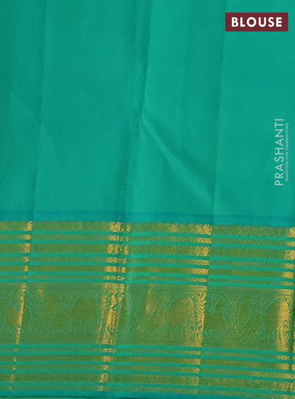 Pure kanchipuram silk saree magenta pink and teal green with zari woven buttas and long zari woven border