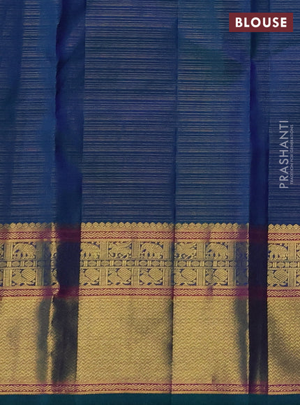 Pure kanchipuram silk saree dual shade of bluish green with allover vairaosi pattern & zari woven buttas and long zari woven border