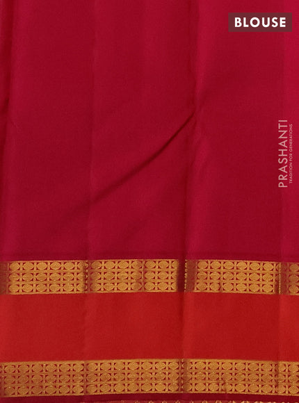 Pure kanchipuram silk saree bottle green and tomato pink with zari woven buttas and rettapet zari woven border