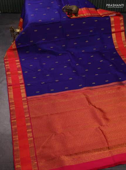 Pure kanchipuram silk saree blue and pink with zari woven buttas and rettapet zari woven border