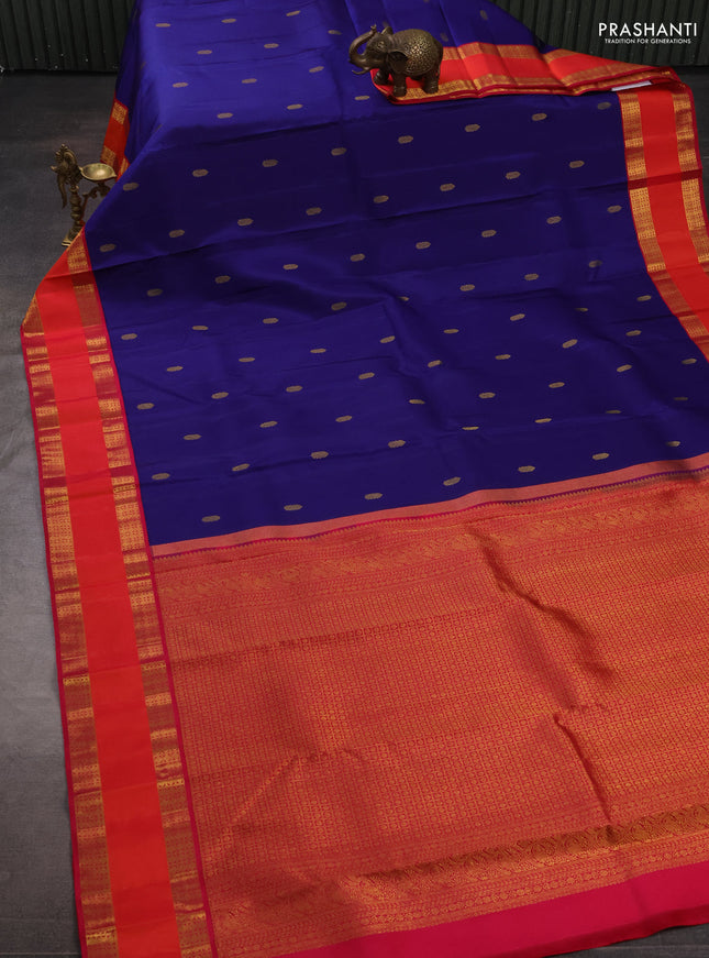 Pure kanchipuram silk saree blue and pink with zari woven buttas and rettapet zari woven border