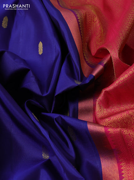 Pure kanchipuram silk saree blue and pink with zari woven buttas and rettapet zari woven border
