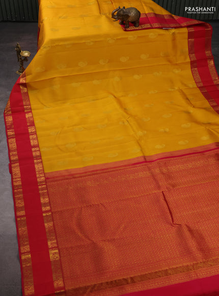 Pure kanchipuram silk saree yellow and pink with zari woven buttas and rettapet zari woven border