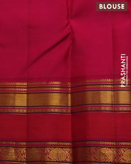 Pure kanchipuram silk saree bottle green and pink with allover checked pattern and rettapet zari woven border
