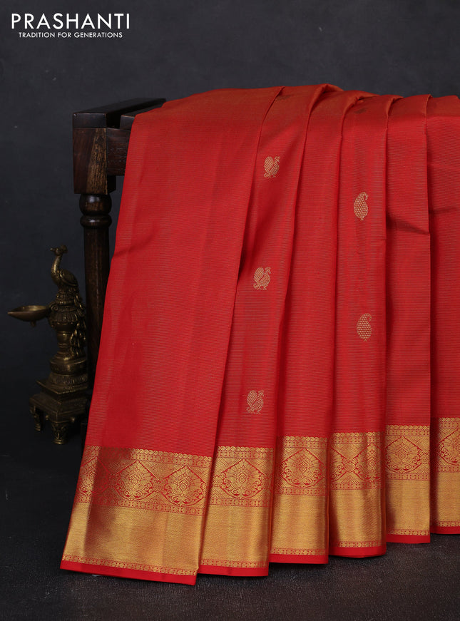 Pure kanchipuram silk saree red with allover vairaosi pattern & zari woven buttas and zari woven border