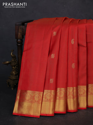 Pure kanchipuram silk saree red with allover vairaosi pattern & zari woven buttas and zari woven border