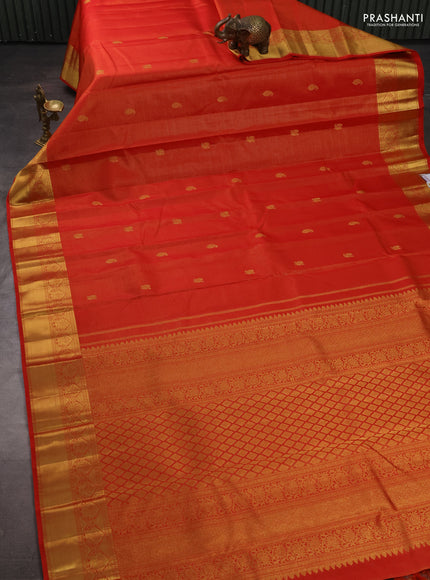 Pure kanchipuram silk saree red with allover vairaosi pattern & zari woven buttas and zari woven border