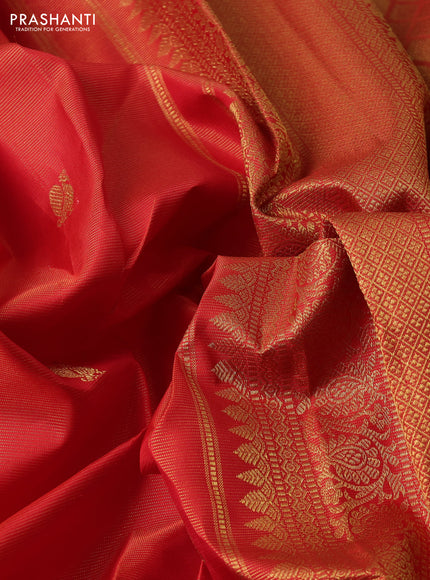 Pure kanchipuram silk saree red with allover vairaosi pattern & zari woven buttas and zari woven border
