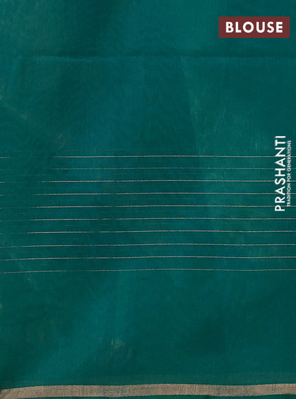 Kora silk cotton saree green and teal green with allover zari stripe pattern and zari woven butta border