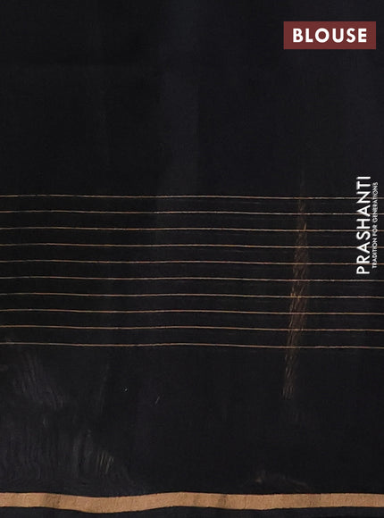 Kora silk cotton saree sap green and black with allover zari stripe pattern and zari woven butta border
