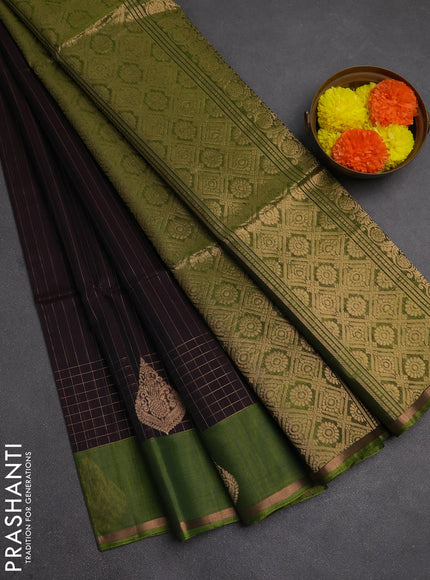 Kora silk cotton saree deep maroon and sap green with allover zari stripe pattern and zari woven butta border